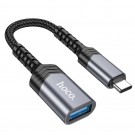 HOCO UA24 Type C male uz USB female 3.0 konverteris pāreja OTG metal gray