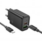 HOCO dual wall charger N63 USB A+Type C+C to C cable PD QC 3.0 30W black
