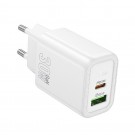 HOCO tīkla lādētājs wall charger USB A+Type C PD QC3.0 3A 30W N63 balts white