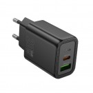 HOCO GaN charger lādētājs N61 USB A QC3.0 3A+Type C PD 20W black