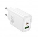 HOCO GaN charger lādētājs N61 USB A QC3.0 3A+Type C PD 20W white